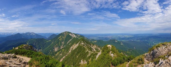 Panoramic view of landscape and mountains against sky
