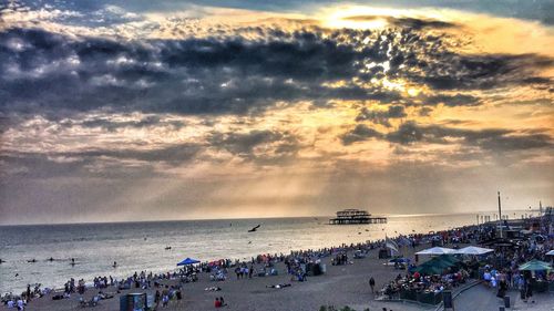 High angle view of beach against cloudy sky