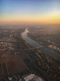 High angle view of river amidst buildings in city