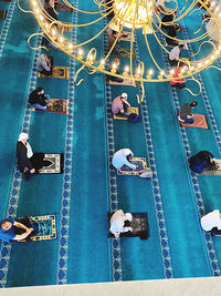 High angle view of illuminated ferris wheel