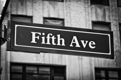 Low angle view of road sign against building