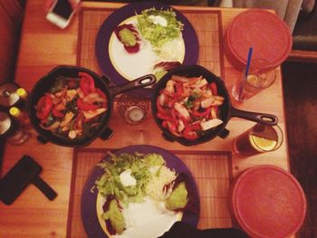 High angle view of food served in plate