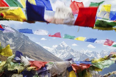 Prayer flags hanging on mt. everest