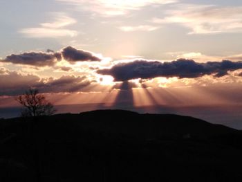 Scenic view of silhouette mountain against sky during sunset