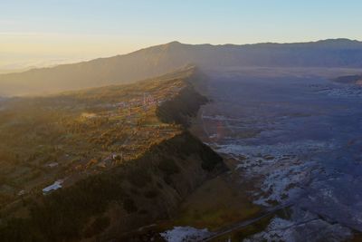 High angle view of land against sky