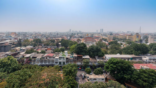 Top view of golden mountain or wat saket temple, a famous landmark in bangkok thailand