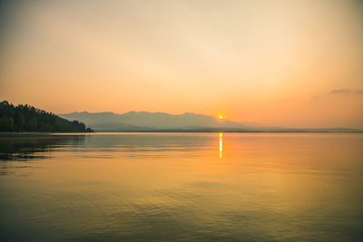 Scenic view of lake against sky during sunset