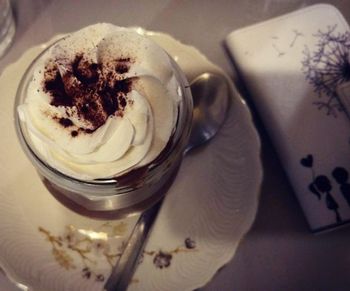 High angle view of drink on table