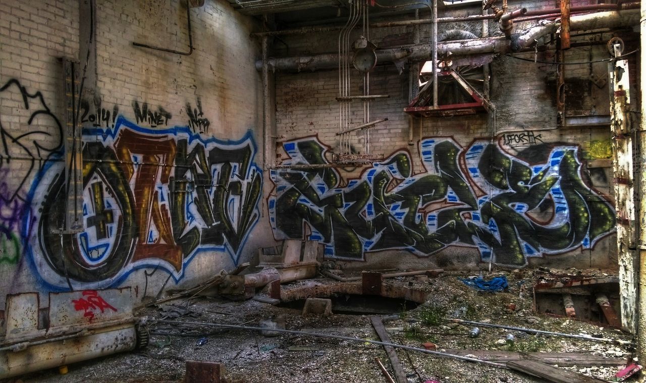 graffiti, architecture, built structure, art and craft, art, building exterior, creativity, wall - building feature, abandoned, damaged, old, obsolete, messy, deterioration, run-down, building, indoors, no people, vandalism, multi colored