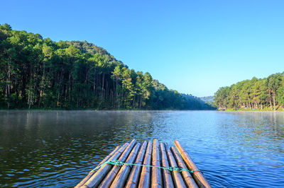 Scenic view of lake against blue sky