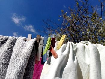 Close-up of clothes drying on clothesline