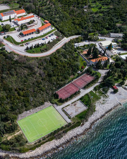 High angle view of buildings in city