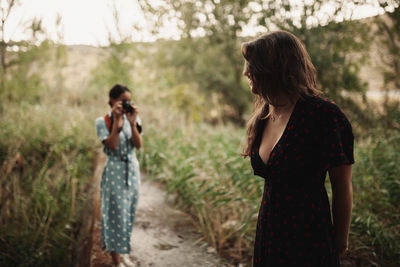 Women standing in a park