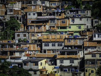 High angle view of buildings in city