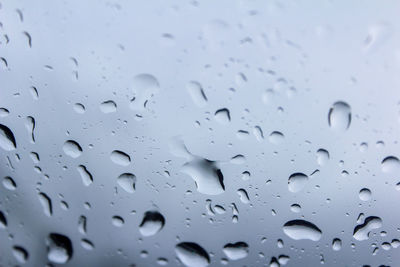 Full frame shot of raindrops on glass window