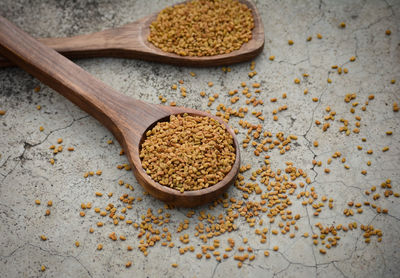 High angle view of coffee beans on table