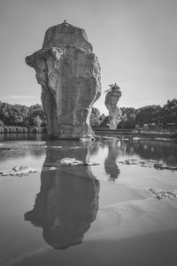 Rock formation in lake