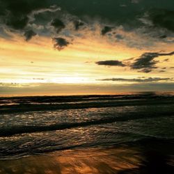 Scenic view of sea against sky at sunset