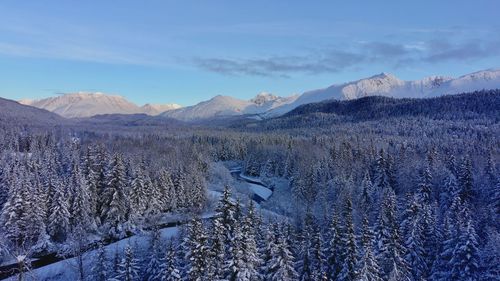 Scenic view of snowcapped mountains against sky