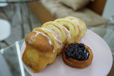 Close-up of dessert in plate on table