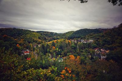 Scenic view of mountains against sky during autumn