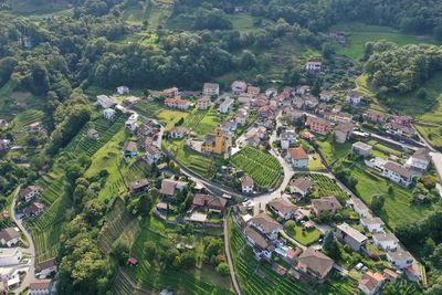 High angle view of buildings in city