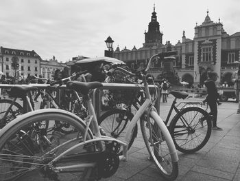 Bicycle parked in front of building