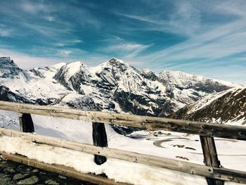 Scenic view of snow covered mountains