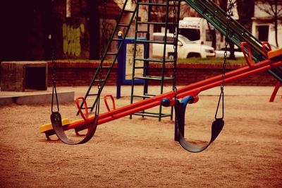 View of swing in playground