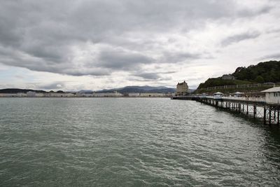 Scenic view of sea by building against sky