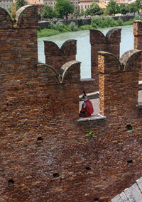 Old ruins against brick wall