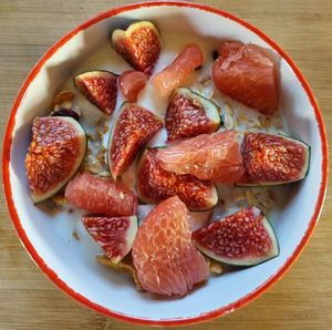 High angle view of breakfast in bowl on table