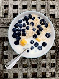 Directly above shot of breakfast served on table