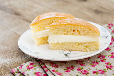 Close-up of cake in plate on table