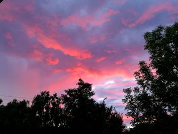 Low angle view of silhouette trees against sky at sunset