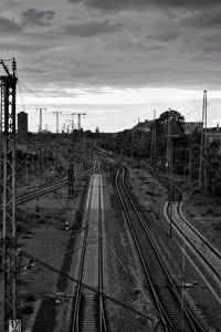 High angle view of railroad tracks against sky