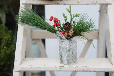 Close-up of white flower vase on table