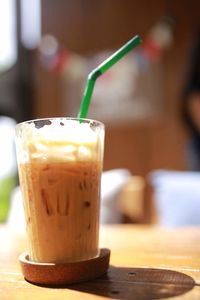 Close-up of coffee served on table
