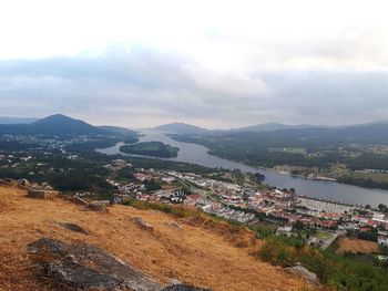 High angle view of townscape against sky
