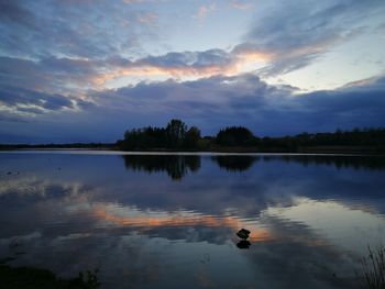 Scenic view of lake against sky during sunset