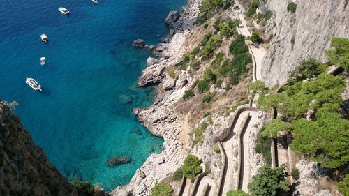 High angle view of mountain and sea