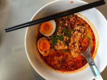 High angle view of meal served in plate