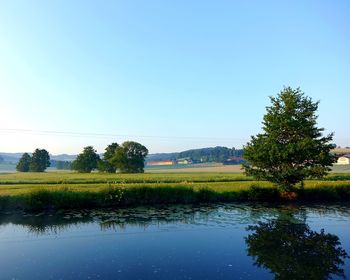 Scenic view of lake against clear sky