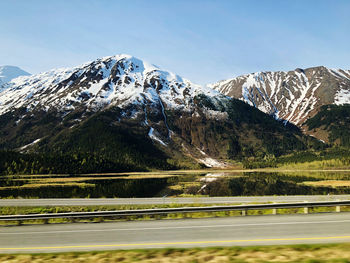 Scenic view of snowcapped mountains against sky