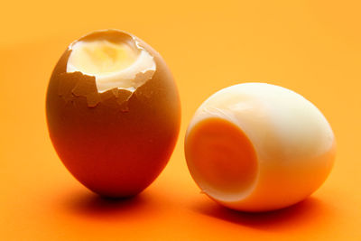 Close-up of eggs against orange background