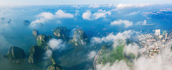 Aerial view of sea and city