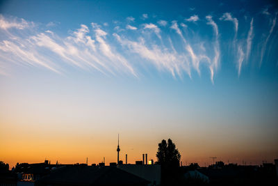 Silhouette of buildings at sunset