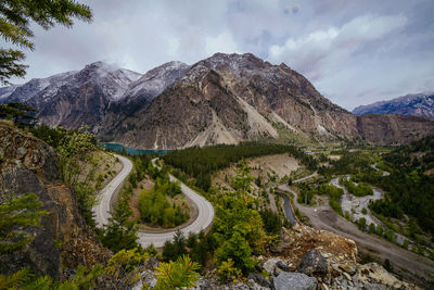 Scenic view of landscape and mountains against sky