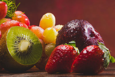 Close-up of strawberries on table