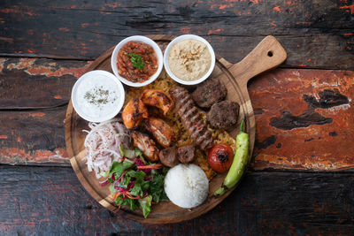 Directly above shot of meal served on table